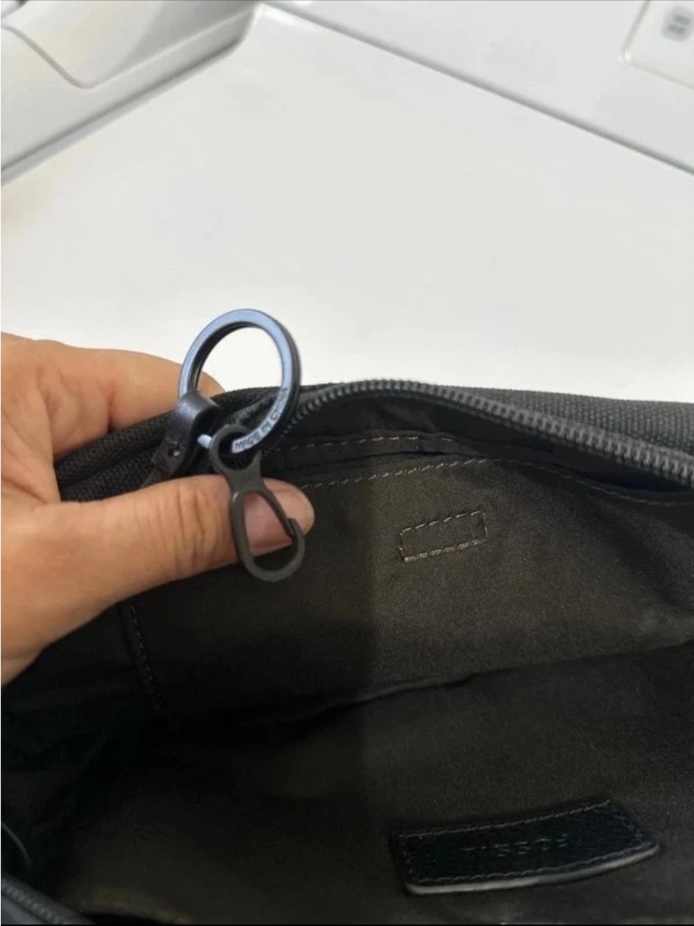 Fossil Black Men's Toiletry Bag with Metal Ring Pull